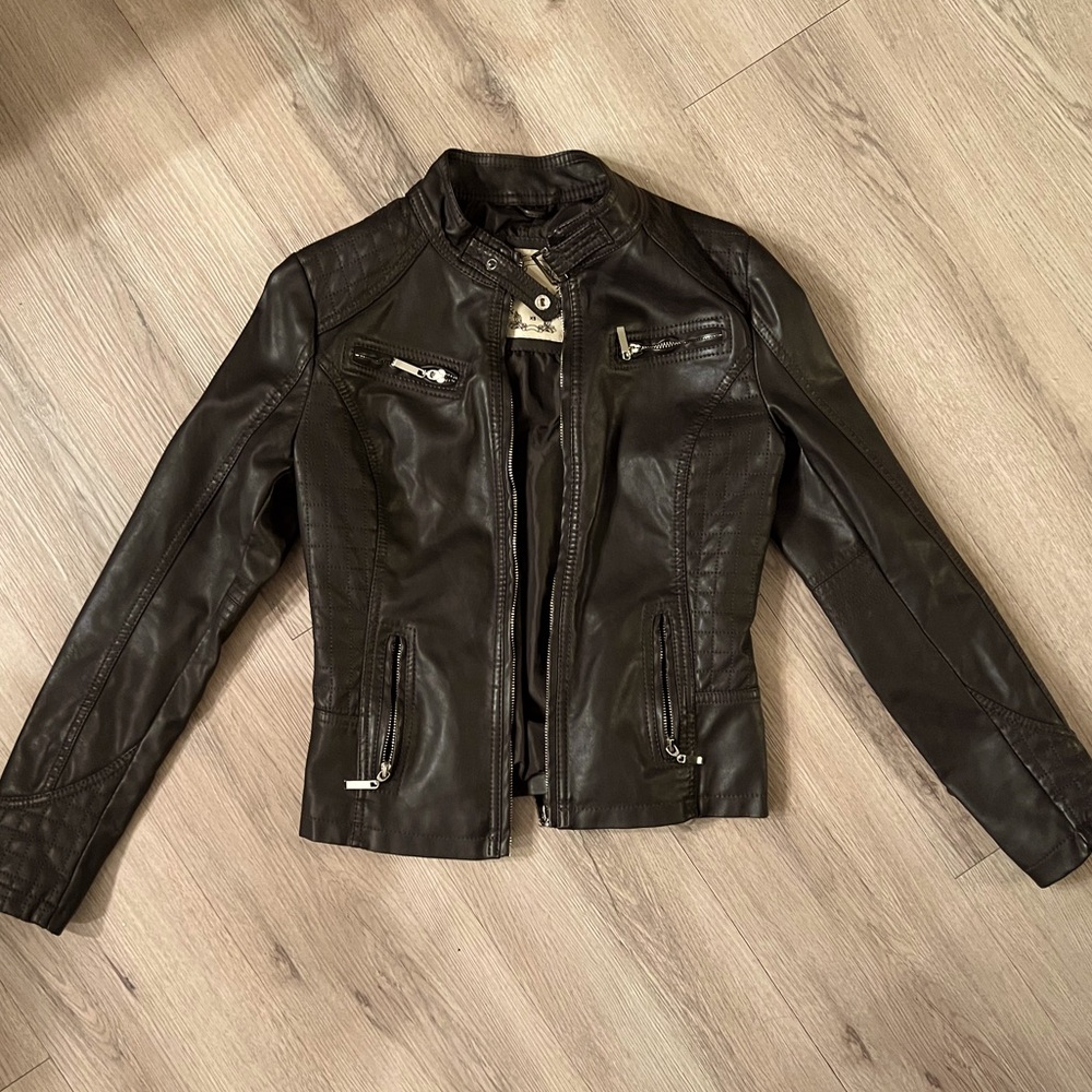 Faux leather moto jacket